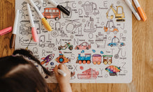 Load image into Gallery viewer, Reusable colouring mat and markers - Toot toot honk!