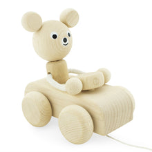 Load image into Gallery viewer, Wooden pull along bear in car