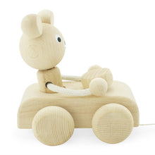 Load image into Gallery viewer, Wooden pull along bear in car