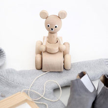 Load image into Gallery viewer, Wooden pull along bear in car