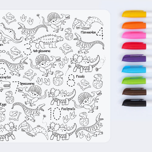 Reusable colouring mat and markers - Dino roar!
