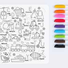 Load image into Gallery viewer, Reusable colouring mat and markers - Toot toot honk!