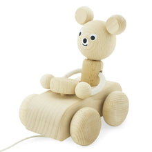 Load image into Gallery viewer, Wooden pull along bear in car