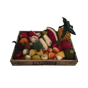 Felt fruit set in wooden crate