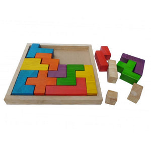 Wooden tetris blocks puzzle